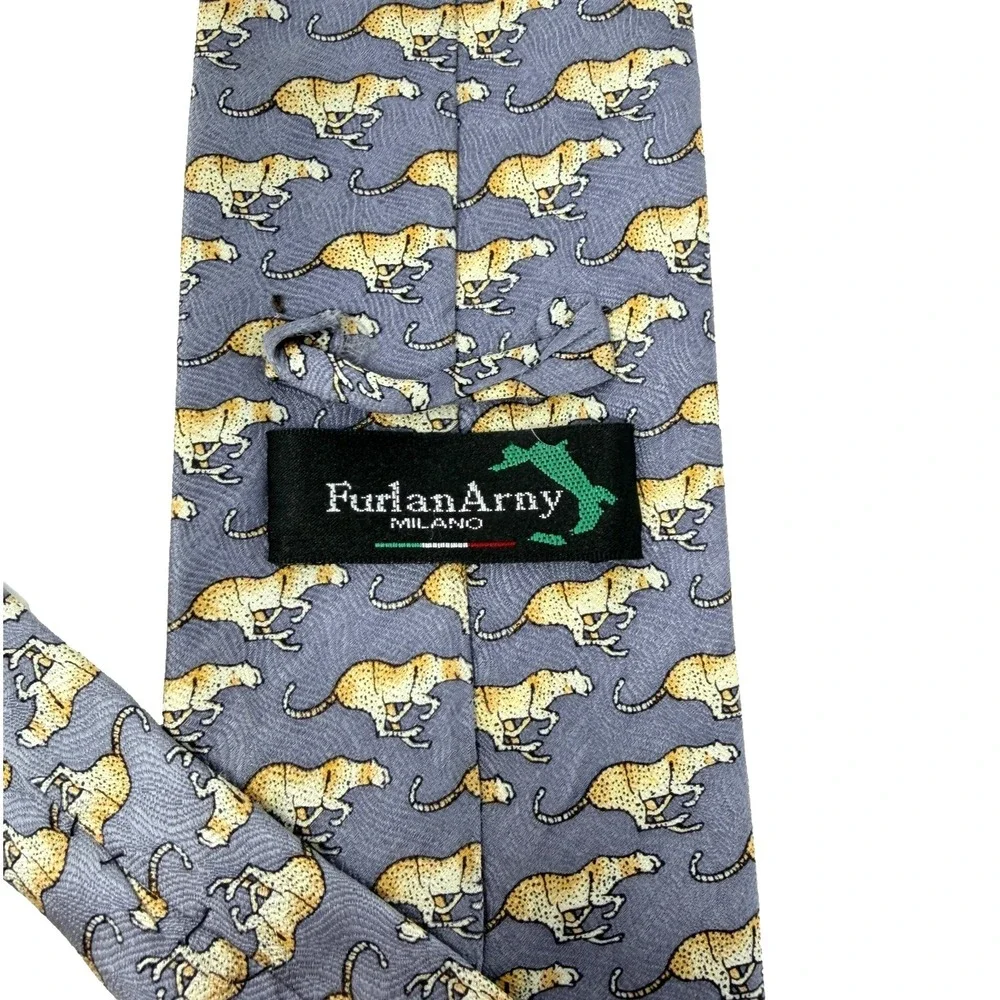 FURLAN ARNY MILANO 100% Silk Cheetah Tie Gray Novelty Animal Print Necktie